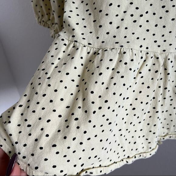 Urban Outfitters Pale Yellow Polka Dot Tie Open Back Peplum Top Large - Picture 8 of 10